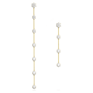 Constella 水滴形耳環, 非對稱設計, 圓形切割, 白色, 閃耀的鍍金色調 - Swarovski, 5622721