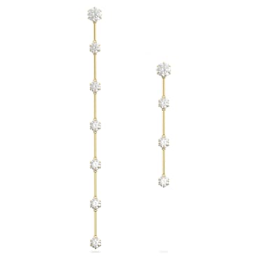 Constella drop earrings, Asymmetrical design, Round cut, White, Shiny gold-tone plated - Swarovski, 5622721
