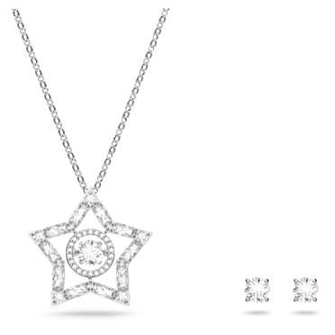 Stella เซ็ต, ผสมผสานเหลี่ยมเจียระไนหลายหลายรูปแบบ, ดวงดาว, เขียว, เคลือบโรเดียม - Swarovski, 5622729