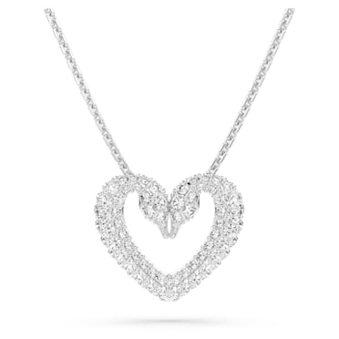 Una pendant, Heart, Medium, White, Rhodium plated - Swarovski, 5625533