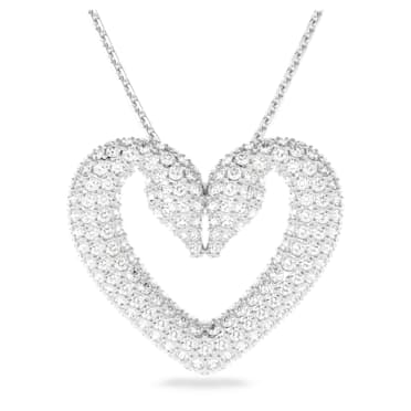 Una pendant, Heart, Large, White, Rhodium plated - Swarovski, 5626176