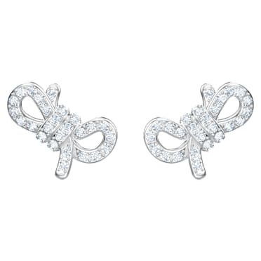 Orecchini a lobo Lifelong Bow, Fiocco, Bianchi, Placcato rodio - Swarovski, 5627345