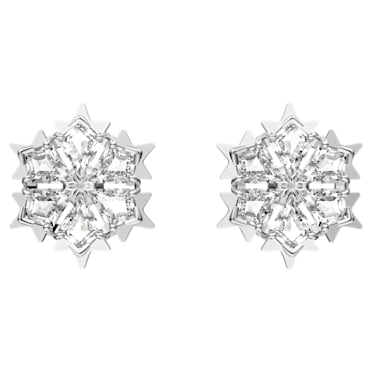 Magic stud earrings, Snowflake, White, Rhodium plated - Swarovski, 5627347
