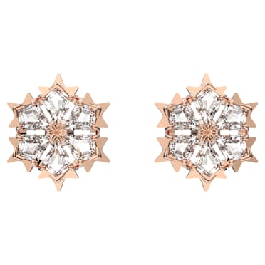 Brincos stud Magic, Floco de neve, Branco, Lacado a rosa dourado - Swarovski, 5627348