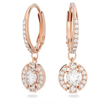 Una Drop-Ohrhänger, Rundschliff, Pavé, Weiß, Roségold-Legierungsschicht - Swarovski, 5627350