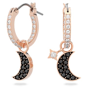 Symbolica Drop-Ohrhänger, Mond und Stern, Schwarz, Roségold-Legierungsschicht - Swarovski, 5627352