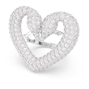 แหวนค็อกเทล Una, หัวใจ, ขนาดใหญ่, ขาว, เคลือบโรเดียม - Swarovski, 5627367