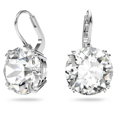 Millenia ต่างหูทรงหยดน้ำ, เจียระไนทรงกลม, ขาว, เคลือบโรเดียม - Swarovski, 5628351