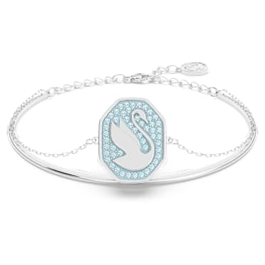 Signum bangle, Swan, Blue, Rhodium plated - Swarovski, 5628552