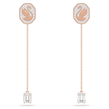 Signum drop earrings, Swan, White, Rose gold-tone plated - Swarovski, 5628569