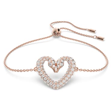 Sublima bracelet, Heart, Medium, White, Rose gold-tone plated - Swarovski, 5628658