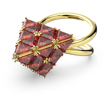 Curiosa cocktail ring, Triangle cut, Red, Gold-tone plated - Swarovski, 5630289