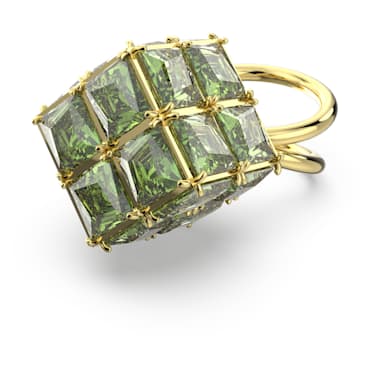 Δαχτυλίδι κοκτέιλ Curiosa, Τετράγωνη κοπή, Πράσινο, Επιμετάλλωση σε χρυσαφί τόνο - Swarovski, 5630297