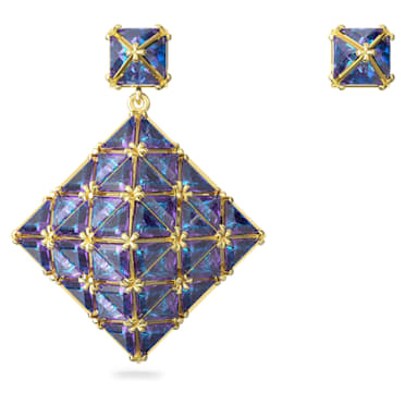 Σκουλαρίκια-σταγόνα Curiosa, Ασυμμετρικό σχέδιο, Μπλε, Επιμετάλλωση σε χρυσαφί τόνο - Swarovski, 5630314