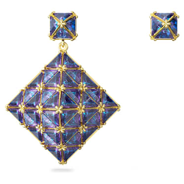 Curiosa 水滴形耳環, 非對稱設計, 藍色, 鍍金色色調 - Swarovski, 5630314