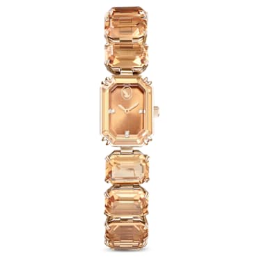 Horloge, Armband met octagon-slijpvorm, Bruin, Champagnegoudkleurige afwerking - Swarovski, 5630831