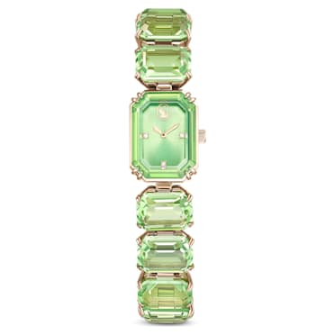 Ceas, Brățară cu tăietură octogonală, Verde, Finisaj auriu de culoarea șampaniei - Swarovski, 5630834