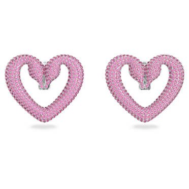 Una 夾式耳環, 心形, 大號, 粉紅色, 鍍白金色 - Swarovski, 5631171