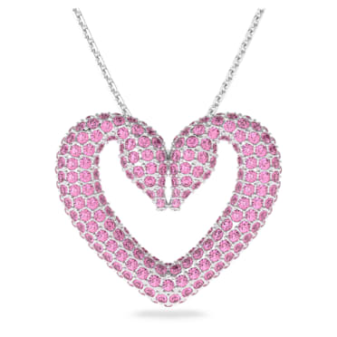 Una pendant, Heart, Large, Pink, Rhodium plated - Swarovski, 5631931