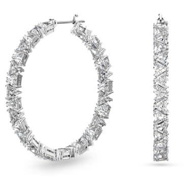 Ortyx 大圈耳環, 三角形切割, 白色, 鍍白金色 - Swarovski, 5632466
