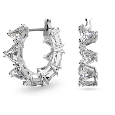 Matrix hoop earrings, Triangle cut, Small, White, Rhodium plated - Swarovski, 5632467