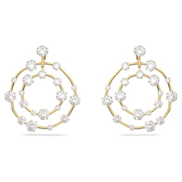 Constella clip earrings, Round cut, White, Gold-tone plated - Swarovski, 5635362