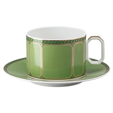 κούπα με πιατάκι Signum, Πορσελάνη, πράσινη - Swarovski, 5635526