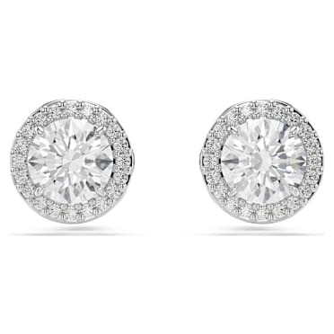 Uhančki Una Angelic, Okrogli rez, Pavé, Beli, Prevleka iz rodija - Swarovski, 5636269