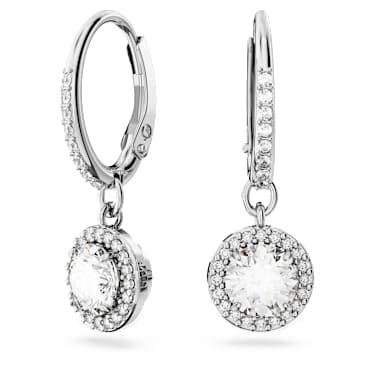 ต่างหูทรงหยดน้ำ Una Angelic, เจียระไนทรงกลม, ฝังแบบพาเว่, ขาว, เคลือบโรเดียม - Swarovski, 5636270