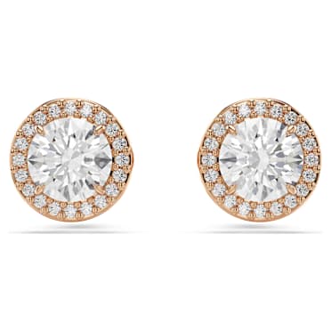 Una Angelic stud earrings, Round cut, Pavé, White, 18K rose gold finish - Swarovski, 5636275