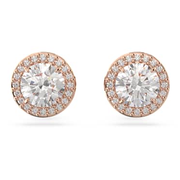 Una stud earrings, Round cut, Pavé, White, Rose gold-tone plated - Swarovski, 5636275