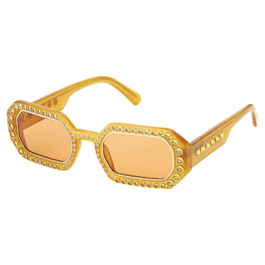 แว่นกันแดด, ทรงแปดเหลี่ยม ฝังแบบพาเว่, SK0345 39E, ส้ม - Swarovski, 5636332