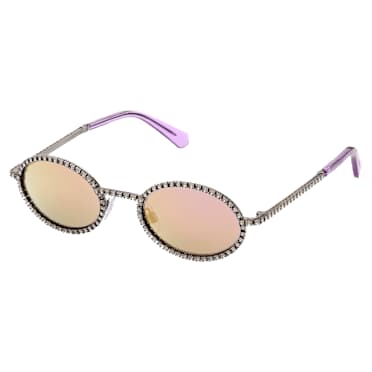 Okulary przeciwsłoneczne, Kształt owalny, Oprawa brukowa, SK0340 08Y, Czarne - Swarovski, 5636333