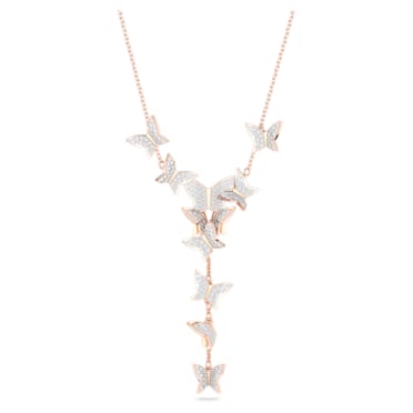 Lilia Y形項鏈, 蝴蝶, 白色, 鍍玫瑰金色調 - Swarovski, 5636419