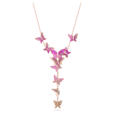 Κολιέ σε σχήμα Υ Lilia, Πεταλούδα, Ροζ, Επιμετάλλωση σε ροζ χρυσαφί τόνο - Swarovski, 5636420