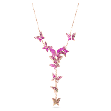 Idyllia Lilia Y necklace, Butterfly, Pink, Rose gold-tone plated - Swarovski, 5636420