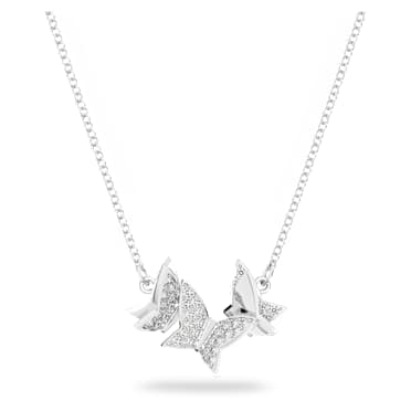 Idyllia Lilia necklace, Butterfly, White, Rhodium plated - Swarovski, 5636421