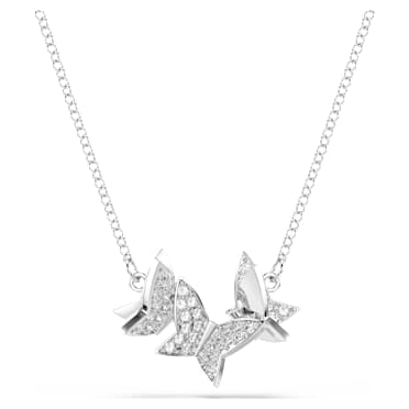 Lilia necklace, Butterfly, White, Rhodium plated - Swarovski, 5636421