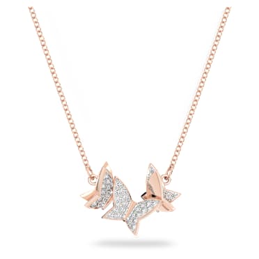 Idyllia Lilia necklace, Butterfly, White, Rose gold-tone plated - Swarovski, 5636422
