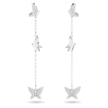 Idyllia Lilia Drop-Ohrhänger, Schmetterling, Lang, Weiß, Rhodiniert - Swarovski, 5636423