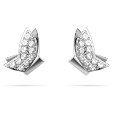 Lilia stud earrings, Butterfly, White, Rhodium plated - Swarovski, 5636424