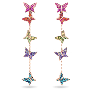 Idyllia Lilia Drop-Ohrhänger, Schmetterling, Lang, Mehrfarbig, Roségold-Legierungsschicht - Swarovski, 5636425