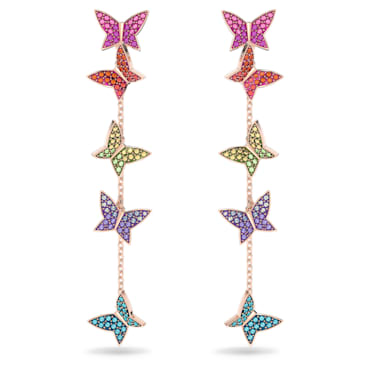 Lilia drop earrings, Butterfly, Long, Multicolored, Rose gold-tone plated - Swarovski, 5636425