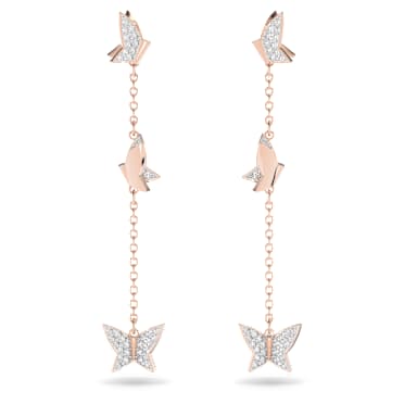 Idyllia Lilia drop earrings, Butterfly, Long, White, 18K rose gold finish - Swarovski, 5636426