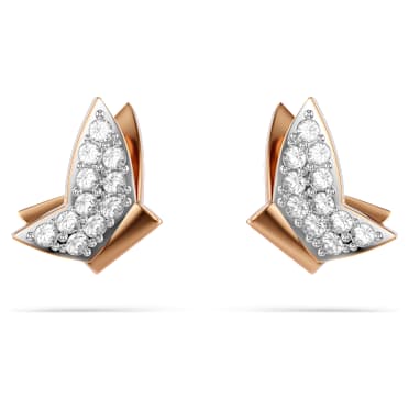 Idyllia Lilia 耳釘, 蝴蝶, 白色, 鍍金（玫瑰金色飾面） - Swarovski, 5636427