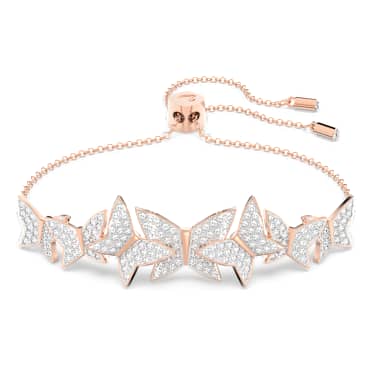 Idyllia Lilia สร้อยข้อมือ, ผีเสื้อ, ขาว, เคลือบโทนสีโรสโกลด์ - Swarovski, 5636430