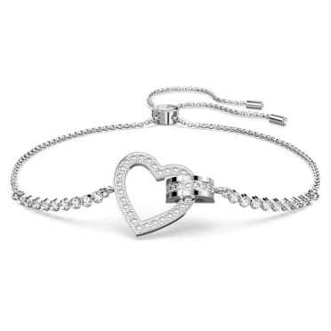 Lovely สร้อยข้อมือ, หัวใจ, ขาว, เคลือบโรเดียม - Swarovski, 5636447