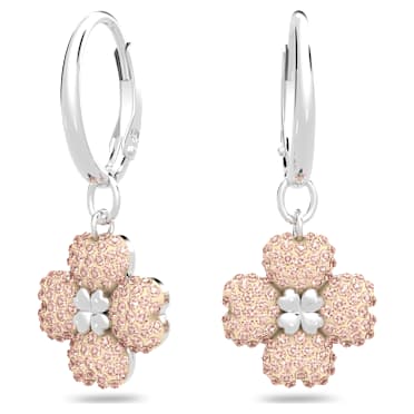 Brincos compridos Latisha, Flor, Rosa, Lacado a ródio - Swarovski, 5636485