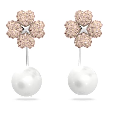 Kolczyki z nakładkami Latisha, Kwiat, Różowe, Powłoka z rodu - Swarovski, 5636486