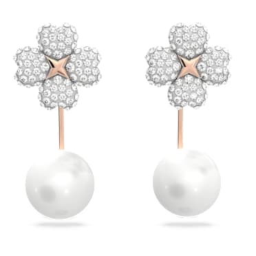 Cercei Latisha, Floare, Albi, Finisaj din aur roz de 18k - Swarovski, 5636487